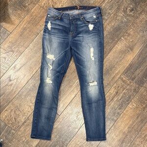 7 For All Mankind “The ankle skinny” Blue Skinny Distressed Jeans